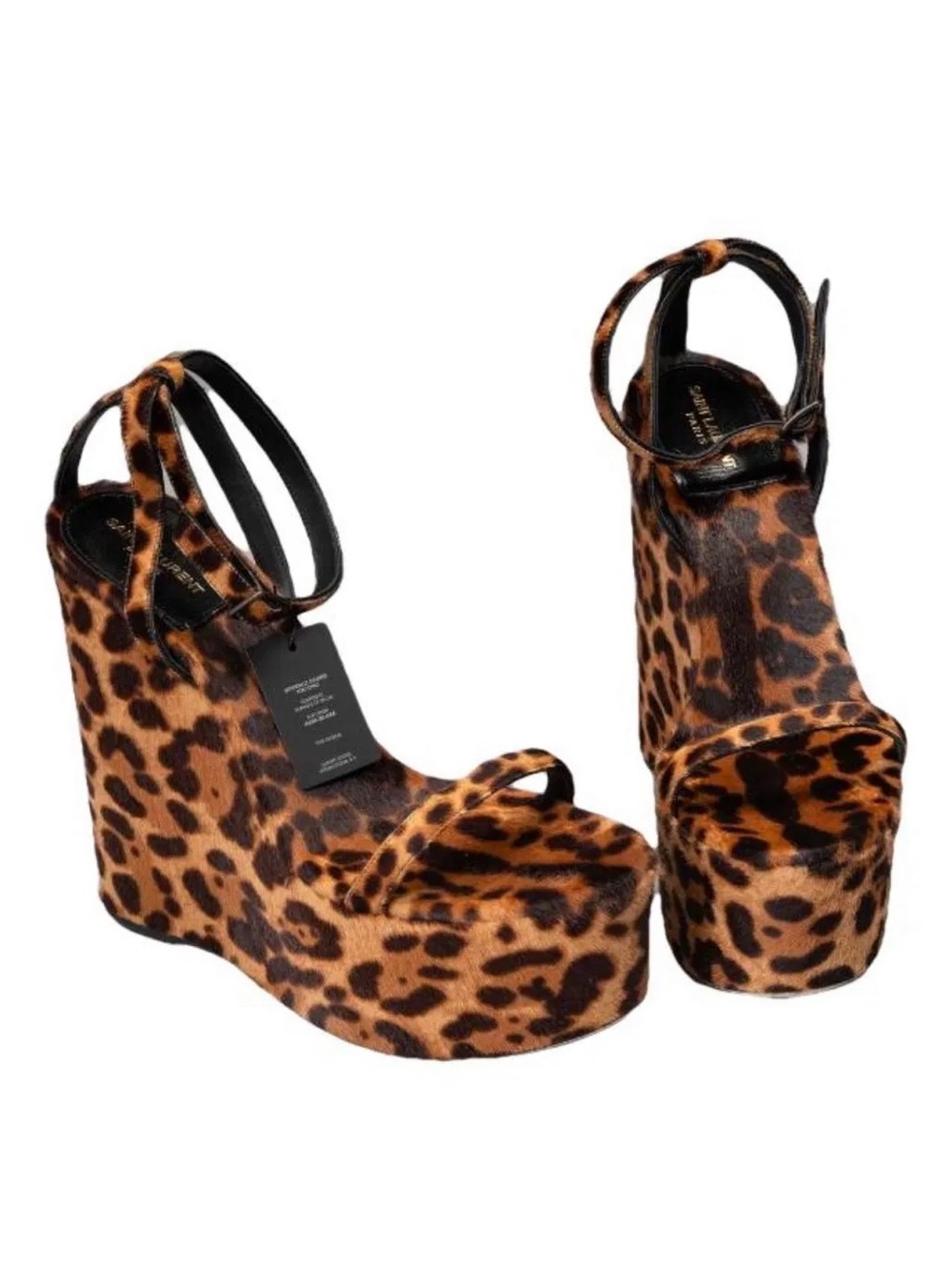 Saint Laurent Leopard-Print Platform Wedge Sandals
